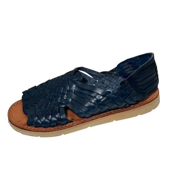 Brand X Huarache Sandals Womens 9 Blue Leather Woven Slip On Open Toe Comfort - Picture 1 of 8
